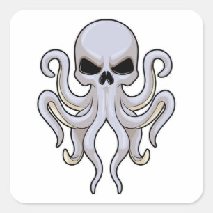 Pegatina Cuadrada Octopus con 8 brazos y cráneo