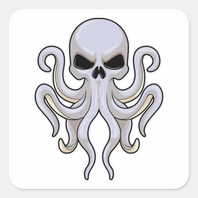 Pegatina Cuadrada Octopus con 8 brazos y cráneo (Anverso)