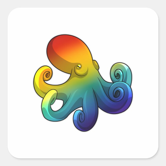 Pegatina Cuadrada Octopus con arcoiris (Anverso)