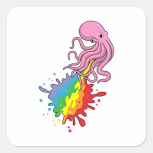 Pegatina Cuadrada Octopus con arcoiris