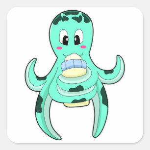 Pegatina Cuadrada Octopus con botella de leche