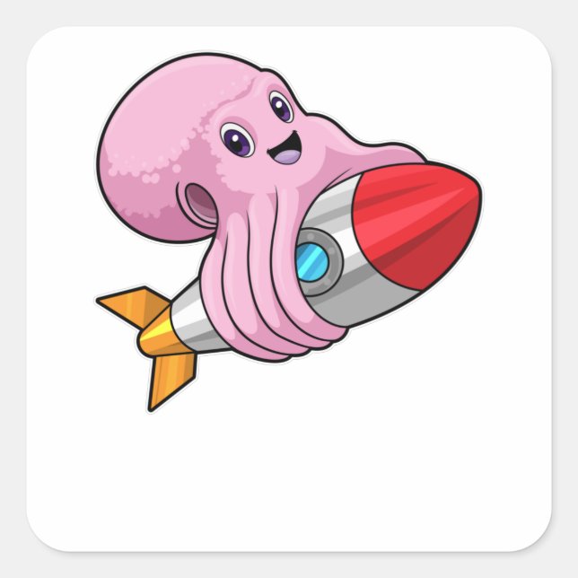 Pegatina Cuadrada Octopus con cohete (Anverso)
