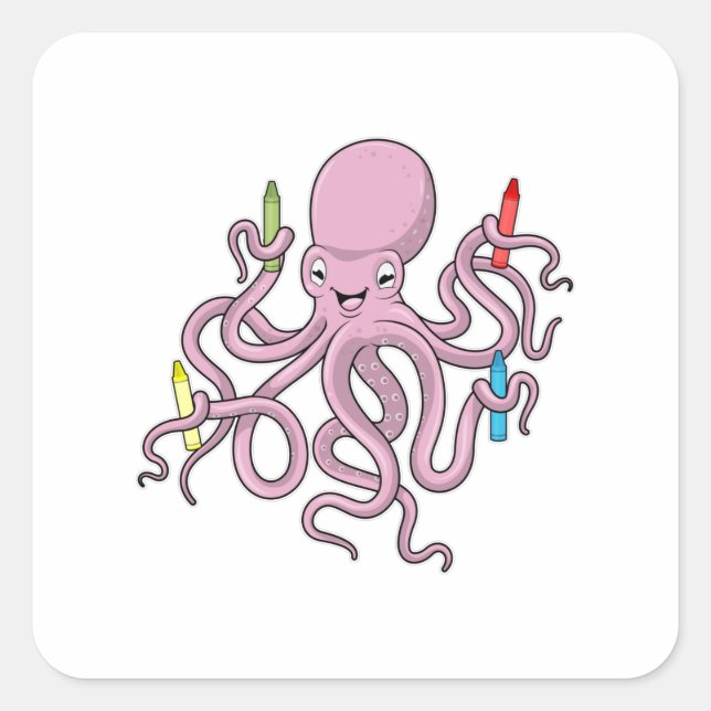 Pegatina Cuadrada Octopus con Crayon (Anverso)