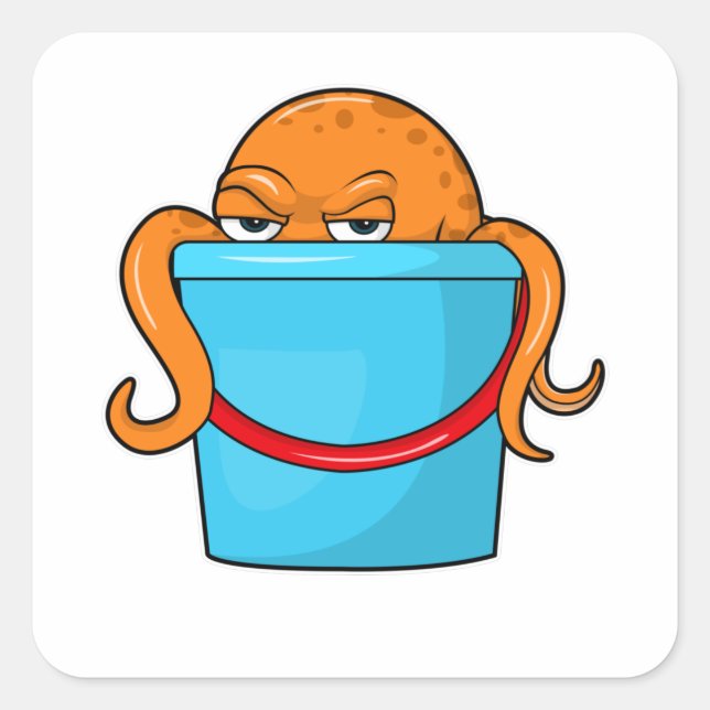 Pegatina Cuadrada Octopus con cubo (Anverso)