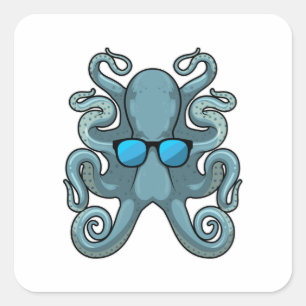 Pegatina Cuadrada Octopus con gafas de sol