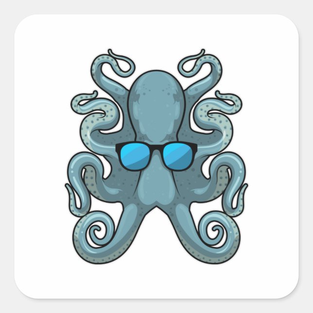 Pegatina Cuadrada Octopus con gafas de sol (Anverso)
