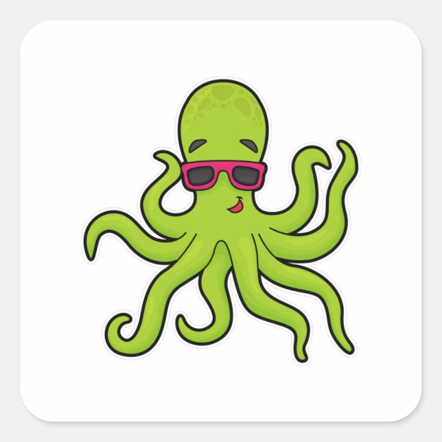 Pegatina Cuadrada Octopus con gafas de sol (Anverso)