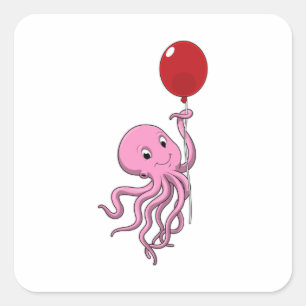 Pegatina Cuadrada Octopus con globo