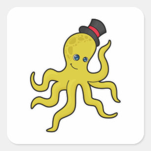 Pegatina Cuadrada Octopus con Gorra