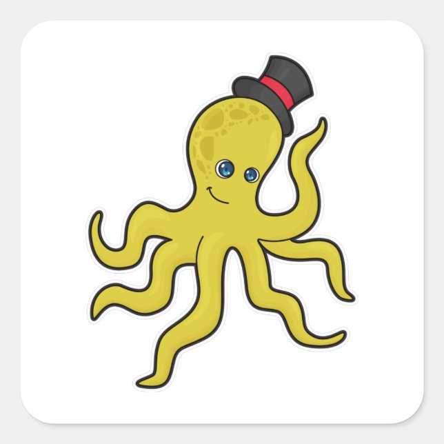 Pegatina Cuadrada Octopus con Gorra (Anverso)