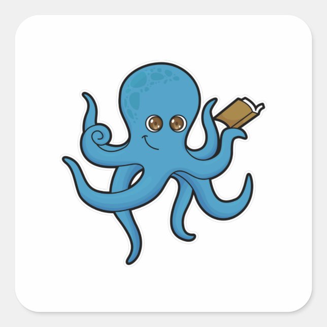 Pegatina Cuadrada Octopus con libro (Anverso)