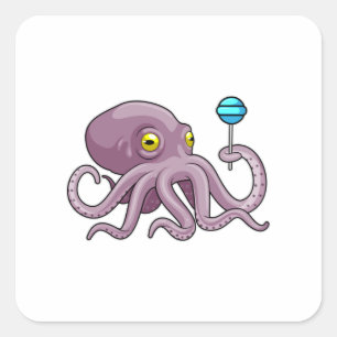 Pegatina Cuadrada Octopus con Lollipop