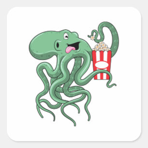 Pegatina Cuadrada Octopus con popcorn