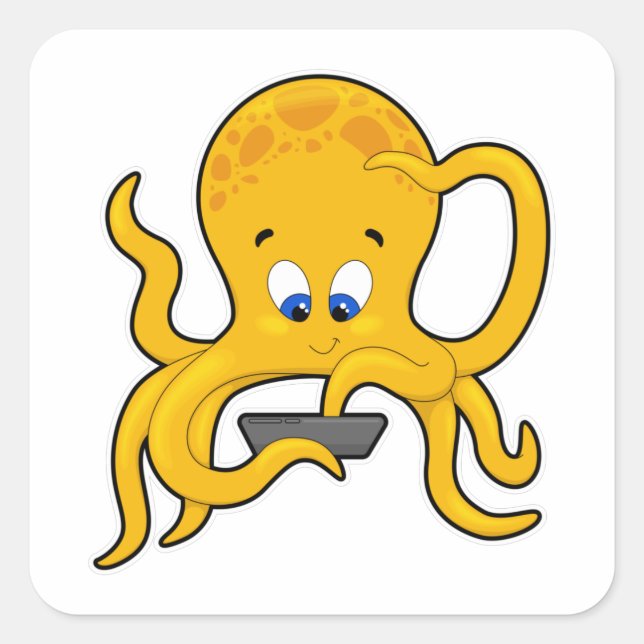 Pegatina Cuadrada Octopus con portátil (Anverso)