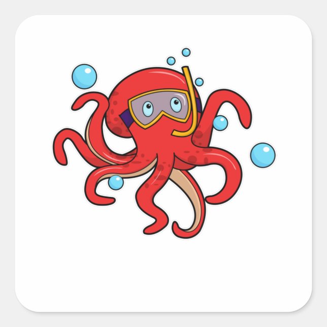 Pegatina Cuadrada Octopus en buceo con gafas de natación (Anverso)