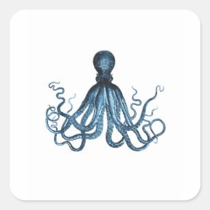 Pegatina Cuadrada Octopus kraken playa marina costera océano