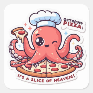Pegatina Cuadrada Octopus lindo con pizza octopusy