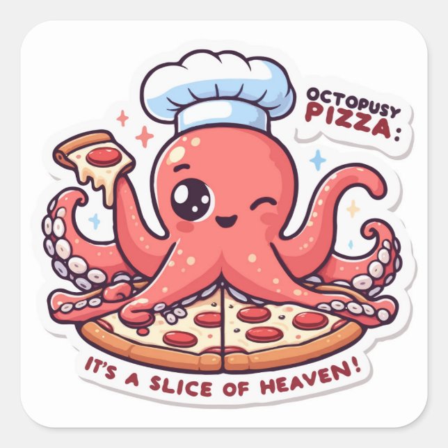 Pegatina Cuadrada Octopus lindo con pizza octopusy (Anverso)