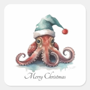 Pegatina Cuadrada Octopus navidades, personalizable