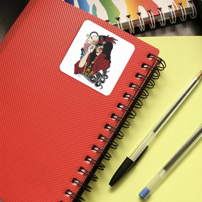 Pegatina Cuadrada Octopus negro victoriano rojo Steampunk (Subido por el creador)