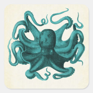 Pegatina Cuadrada Octopus vintage