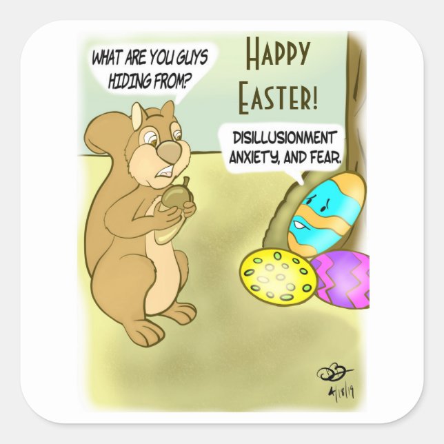 Pegatina Cuadrada Ocultando huevos de Pascua (Anverso)