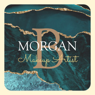 Pegatina Cuadrada Ocupación en monograma de la agencia de oro negro 