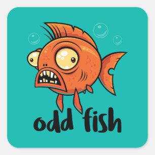 Pegatina Cuadrada Odd Fish Quirky Funny Naranja Goldfish Personaliza