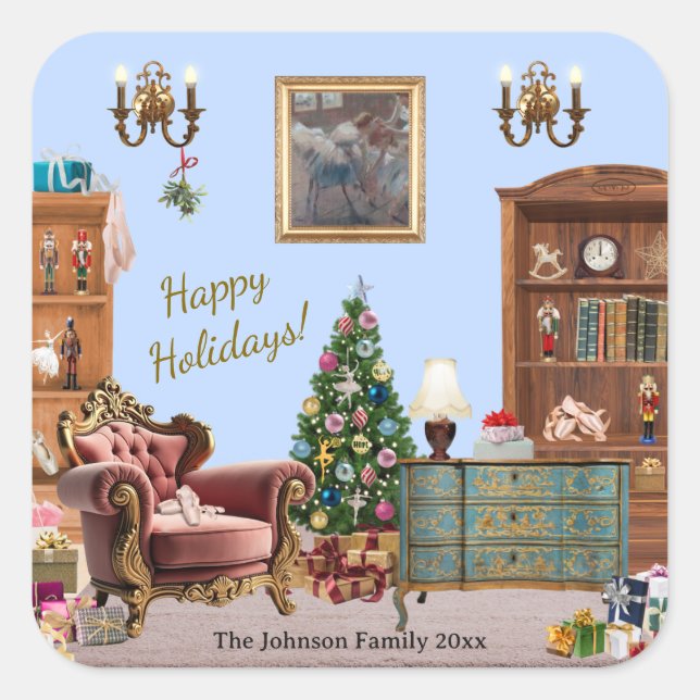 Pegatina Cuadrada Ode to The Nutcracker Ballet Blue (Anverso)