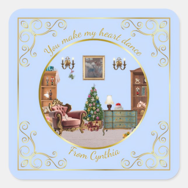 Pegatina Cuadrada Ode to The Nutcracker Ballet Blue Tile (Anverso)