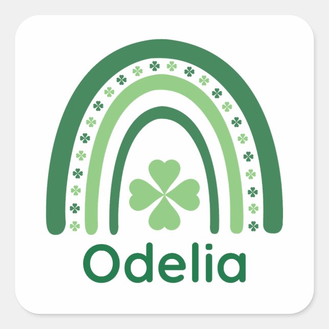 Pegatina Cuadrada Odelia Name Clover Boho Rainbow (Anverso)