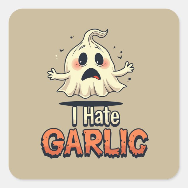 Pegatina Cuadrada Odio al fantasma del ajo - Funny Halloween Gárlic  (Anverso)