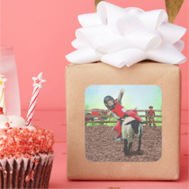 Pegatina Cuadrada Oeste de Rodeo Cowgirl Mutton Busting