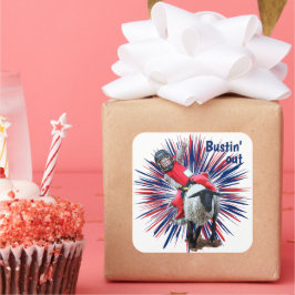 Pegatina Cuadrada Oeste de Rodeo Cowgirl Mutton Busting