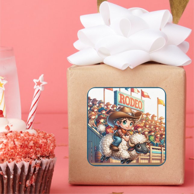 Pegatina Cuadrada Oeste de Rodeo de Cowboy Butt (Fiesta)