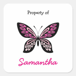Pegatina Cuadrada Oferta escolar personalizada de mariposa rosa cali