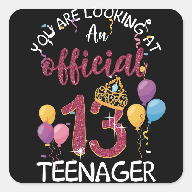 Pegatina Cuadrada Official Teenager 13th Birthday Girl 13 Year Old (Anverso)