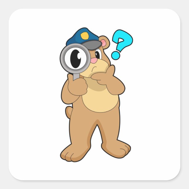 Pegatina Cuadrada Oficial de policía del oso Vidrio de aumento (Anverso)