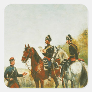 Pegatina Cuadrada Oficiales de policía en un viaje de la inspecció