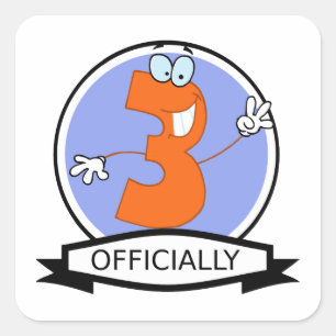 Pegatina Cuadrada Oficialmente bandera de 3 cumpleaños