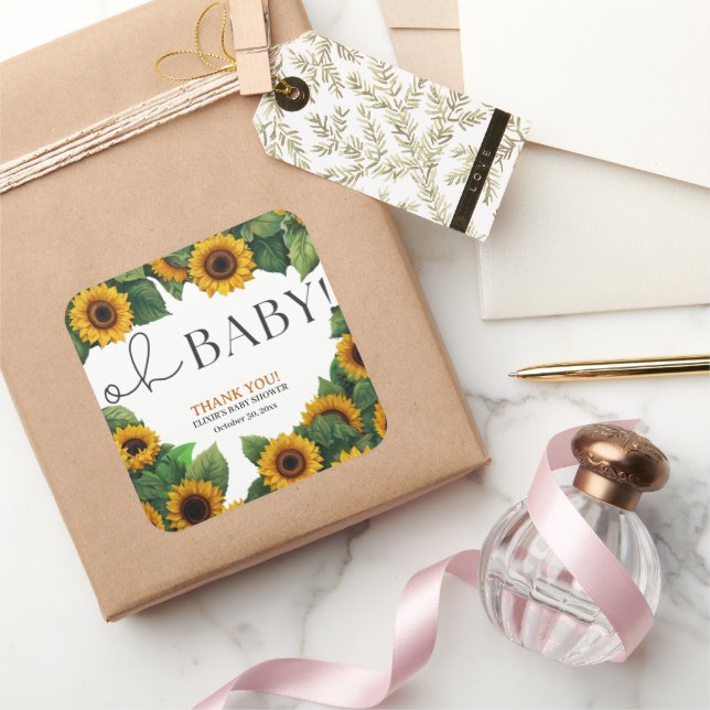 Pegatina Cuadrada "Oh Baby" Baby Shower elegante y moderno (Regalar)