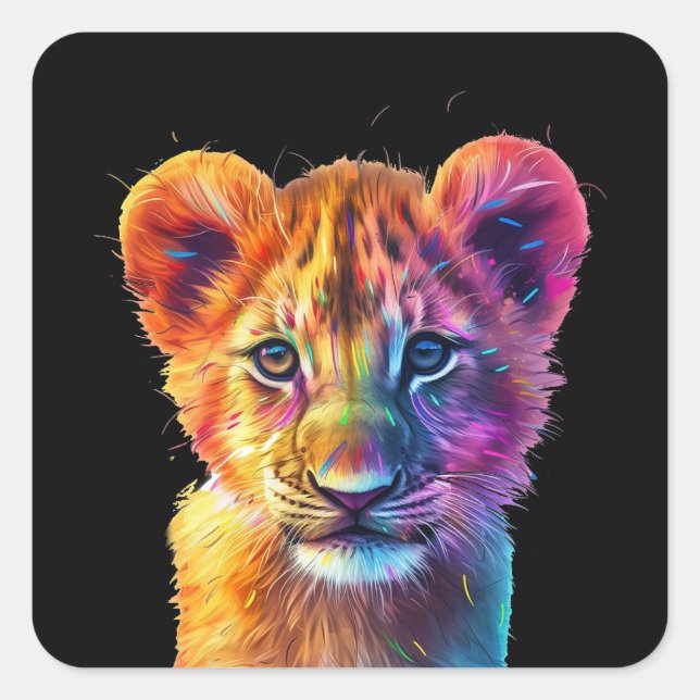 Pegatina Cuadrada Oh Baby Big Cat Cub (Anverso)