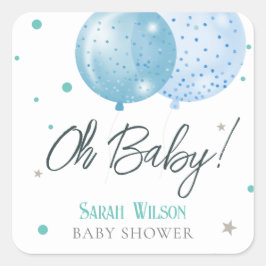 Pegatina Cuadrada Oh Baby Blue Balloons Boy Baby Shower