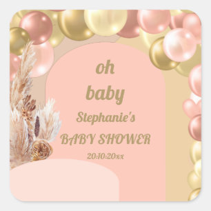 Pegatina Cuadrada Oh baby boho arco de globos shower de pampas baby 