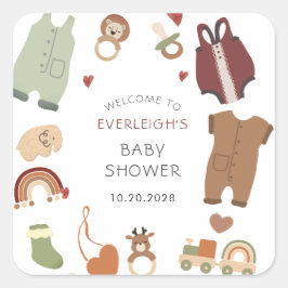 Pegatina Cuadrada Oh Baby Boho Clothes Toyys Boy Baby Shower