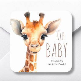 Pegatina Cuadrada Oh Baby Giraffe Baby Shower Favor