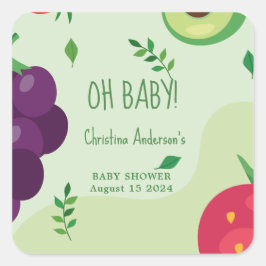 Pegatina Cuadrada Oh Baby Green Fruit Jugo Baby Shower