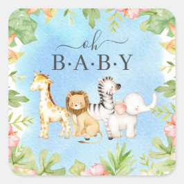 Pegatina Cuadrada Oh Baby Jungle Baby Shower 7" Placa
