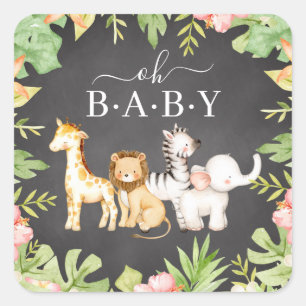 Pegatina Cuadrada Oh Baby Jungle Baby Shower 7" Plate Square Pegatin