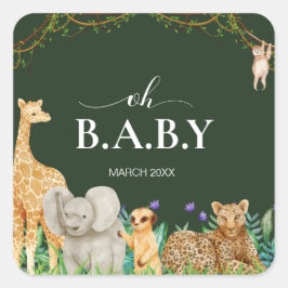 Pegatina Cuadrada Oh baby Safar Animal Jungle GreenerenBaby Shower